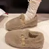 Aumento de Altura Interior ~ Nuevo Estilo Otoño e Invierno 2024 Zapatos Peludos Slip-On para Mujer para Usar Afuera Zapatos Tipo Bean con Forro de Felpa para Mantener el Calor Fairy Jane
