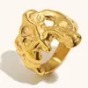 Anillo de Moda con Patrón de Meteorito Irregular Transfronterizo Europeo y Americano, Acero Inoxidable Chapado en Oro de 18 Quilates, Joyería Elegante de Nicho de Lujo Ligero para Mujeres