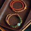 Pulsera de Sándalo Indio Natural de Montaña Vieja de Dos Círculos para Mujer Simple a Juego Jaspe Cuenta Redonda Pulsera de Sándalo