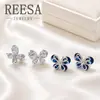 Pendientes de plata S925 con forma de mariposa azul y circonita, con diseño de aguja, para mujer, modernos, sencillos, pequeños y elegantes.