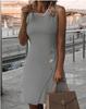 Vestido de verano sin mangas, color liso, con temperamento, disponible en Amazon WISH AliExpress, material grueso, disponible en el mercado transfronterizo.
