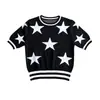 Suéter de punto de manga corta con cuello redondo de color contrastante estilo europeo para mujer, nuevo estilo Chanel, top de moda adelgazante t