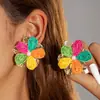 Pendientes de Rafia Tejidos a Mano de Verano Transfronterizos para Mujer, Pendientes de Temperamento Dulce, Pendientes de Flor Estilo Pastoral