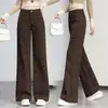 Calça reta de cintura alta vintage sob medida para outono, afina a silhueta, perna larga, jeans com estampa de leopardo, solta e com bom caimento.