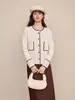 Cardigan de Tricô Clássico Nanyou de Tweed de Alta Qualidade com Costura em Cor Contrastante 2026 Outono Novo Suéter de Lã Elegante