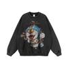 Estilo americano vintage Street National Fashion Cartoon Impresso Lavado Estilo Antigo Solto All-match Round Neck Sweatshirt para Casais