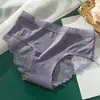 Bragas Sexy de Seda de Hielo Sin Costuras Estilo Europeo y Americano Patchwork Encaje Hueco para Mujer, Cintura Media Algodón Transpirable en la Entrepierna Calzones Invisibles para Mujer