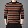 Suéter de lana a rayas de alta calidad, jersey de cuello redondo para hombre, camisa básica de manga larga para otoño e invierno, suéter de punto informal para hombre de mediana edad.