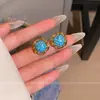 Nuevos Pendientes de Turquesa Incrustados con Diamantes Estilo Chino Retro para Mujer, Diseño de Nicho de Alta Gama, Lujo Ligero, Pendientes Populares Únicos y Pendientes