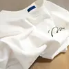 Camiseta de Manga Corta de Algodón Puro Estilo Europeo para Mujer, Nuevo Estilo Verano 2025, Corte Holgado, Adelgazante, Hombro Normal, Cuello Redondo, Top Camiseta Base Blanca