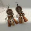 [Selección Premium] Pendientes Largos con Borlas Tejidas de Plumas Estilo Étnico Vintage para Mujer Pendientes Huecos de Gama Alta Bohemios