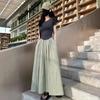Yamamoto Qun Vestido Largo de Verano para Mujer color albaricoque Cintura Alta Plisado Nuevo Estilo Suelto Adelgazante Casual Fresco Línea A Medio Largo