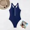 Biquíni com Zíper para Comércio Exterior da Amazon 2025 Novo Maiô de Peça Única Cor Sólida Europeu e Americano Moda Praia Feminina