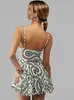 Moda de Exportação Europeia e Americana Elegante Vestido Curto Lv Feminino Estampado Verão Cintura Fofa