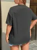 Talla Extra Mujer Guitarra Estampado de Letras Cuello Redondo Manga Corta