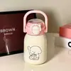 Taza de pajita de dibujos animados de cachorro lindo para niños, 500 ml, taza aislada portátil de acero inoxidable para uso escolar