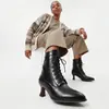 Comércio exterior 2026 novo botas de tornozelo de salto alto bico fino retrô plus size salto taça de vinho cadarço frontal zíper lateral para AliExpress transfronteiriço