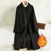 Casaco de Lã Grosso com Forro de Fleece Estilo Novo 2025, Elegante Estilo de Hong Kong, Corte Amplo, Emagrecedor, Casaco Longo, Casual e Fashion