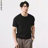 Camiseta de Tricô Manga Curta Estilo Old Money Masculina Verão Nova Retrô Japonesa Cor Sólida Pulôver Meia Manga Malha Tendência