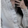 Camisa Blanca Francesa Bordada con Encaje Calado de Cuello en V y Manga Larga para Mujer Diseño Nuevo de Principios de Otoño Top Elegante Holgado