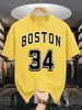 Boston 34 Estampado de Letras de Arte Camiseta Vintage para Hombre Camiseta Holgada Casual Moda Ropa de Algodón Verano Unisex