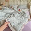 Colcha de Verão Fresca de Renda Recortada Classe A Algodão Puro Lavado Estilo Princesa Colcha de Verão Colcha para Dormitório Estudantil Ar Condicionado