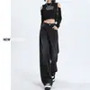 Calça Jeans Reta Preta e Cinza para Mulheres, Estilo Popular Outono e Inverno, Cobre o Quadril, Cintura Alta, Solta, Emagrecimento, Caimento Fluido, Versátil, Perna Larga, Comprimento no Chão