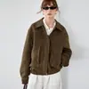 Chaqueta bomber retro de gamuza con solapas estilo británico para mujer, corta, corte holgado, con hombros caídos, dobladillo elástico y cintura ceñida