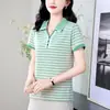 Camiseta de mujer de manga corta a rayas, nuevo estilo verano 2026, top casual con cuello camisero, estiliza y juvenil, polo ligero