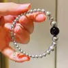 Conjunto de pulsera y collar de ágata negra natural de alta calidad y perla artificial
