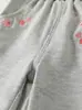 Pantalones Acampanados para Niña Bordados de Corazón, Pantalones Casuales de Otoño con Cintura Elástica, Bolsillos y Dobladillo con Volantes para Niña