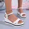 Sandálias Femininas de Verão Novo Estilo Transfronteiriças com Fivela Trançada Salto Anabela Bico Aberto Tamanho Grande Sapatos de Praia Versáteis Confortáveis com Solado Macio Comércio Exterior