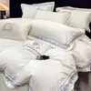 Estilo luxo leve conjunto de quatro peças bordado 100S algodão de fibra longa de Xinjiang, capa de edredom bordada de alta qualidade 100% algodão, lençol, conjunto de cama