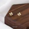 Pendientes de Plata Pura S999 de Trébol de Cuatro Hojas para Mujer, Lindos de Nicho Accesibles Lujo Diseño de Gama Alta Estilo Celebridad de Internet Pendientes con Artesanía de Flor