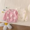 Sudadera de Manga Larga con Cuello Redondo para Niñas, Estampado de Letras, Estilo Coreano, Conejito Lindo Tridimensional, Estilo Dibujo Animado, Para Primavera y Otoño