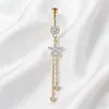 Joyería de Moda Transfronteriza Europea y Americana, Anillo para Ombligo con Diseño de Flor Incrustado de Circonita, Joyería Versátil y de Alta Gama para Piercing de Ombligo