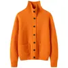 Cárdigan de cachemira 2026 otoño e invierno nuevo estilo para mujer cuello solapa punto acanalado base camisa estilo suave chaqueta pequeña de un solo botón