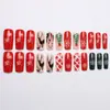 24 Peças de Unhas Postiças de Natal Novas, Árvore de Natal Vermelha, Flocos de Neve, Cervos e Outros Padrões, Manicure Quadrada Média