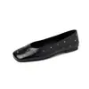 Zapatos de cuero planos de estilo francés retro para mujer, sin cordones, con tachuelas, de piel de oveja, para combinar con faldas, zapatos planos de punta cuadrada, poco profundos, tipo bailarinas