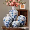 Jingdezhen Grande Flor com Flor Dourada Vaso Geral Pote Pote de Armazenamento Vaso para Flores Frescas Flores Secas Decoração de Sala de Estar Vaso de Cerâmica Pintado à Mão