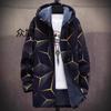 Estación Independiente Nuevo Riesgo Cero Otoño e Invierno Estampado Digital Cremallera Con Capucha Algodón Chaqueta Tweed Forro Largo Azul Marino