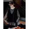 Chaleco de punto de malla de estilo coreano, talla grande, cuello en V pronunciado, para mujer, primavera/verano 2026, prenda exterior holgada para capas