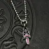 Joias da Moda Prata Tailandesa Pequena Espada de Diamante Vintage Desgastada Colar Corrente de Suéter Pingente de Diamante Colorido Nicho Europeu e Americano