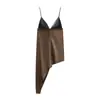 Comercio Exterior Ropa de Mujer 2025 Verano Nuevo Diseño Estilo Europeo y Americano Cuello en V Textura de Satén de Seda Empalme Camisola Top