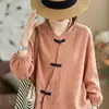 Nueva camisa de manga larga de algodón y lino con cuello mao y botones, estilo chino, moda femenina, nueva colección primavera/otoño, versátil y casual, irradia elegancia
