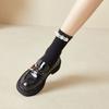 Mocasines de Suela Gruesa para Mujer 2025 Nuevos Otoño e Invierno Zapatos de Mujer Slip-On Flats Retro Negros Zapatos de Cuero Pequeños Estilo Británico