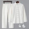 Terno de algodão Tang terno chinês de mangas compridas estilo chinês estilo chinês fivela retrô homens de meia-idade e idosos solto chinês tai chi terno