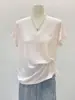Camiseta Interior de Verano para Mujer Estilo Perezoso Cuello en V Delgado Lyocell Tencel Manga Corta Hombro Derecho Estilo Coreano Blanca