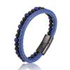 Pulsera de Cuero para Hombre con Cordón Doble y Piedra Ojo de Tigre Natural, Cierre Magnético de Acero Inoxidable, Joyería Transfronteriza