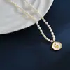 Collar de perla de agua dulce con forma de gota de grano de arroz, esmalte de gota, rosa, esmalte perlado blanco, gota de esmalte, cadena de clavícula de tulipán, mujer